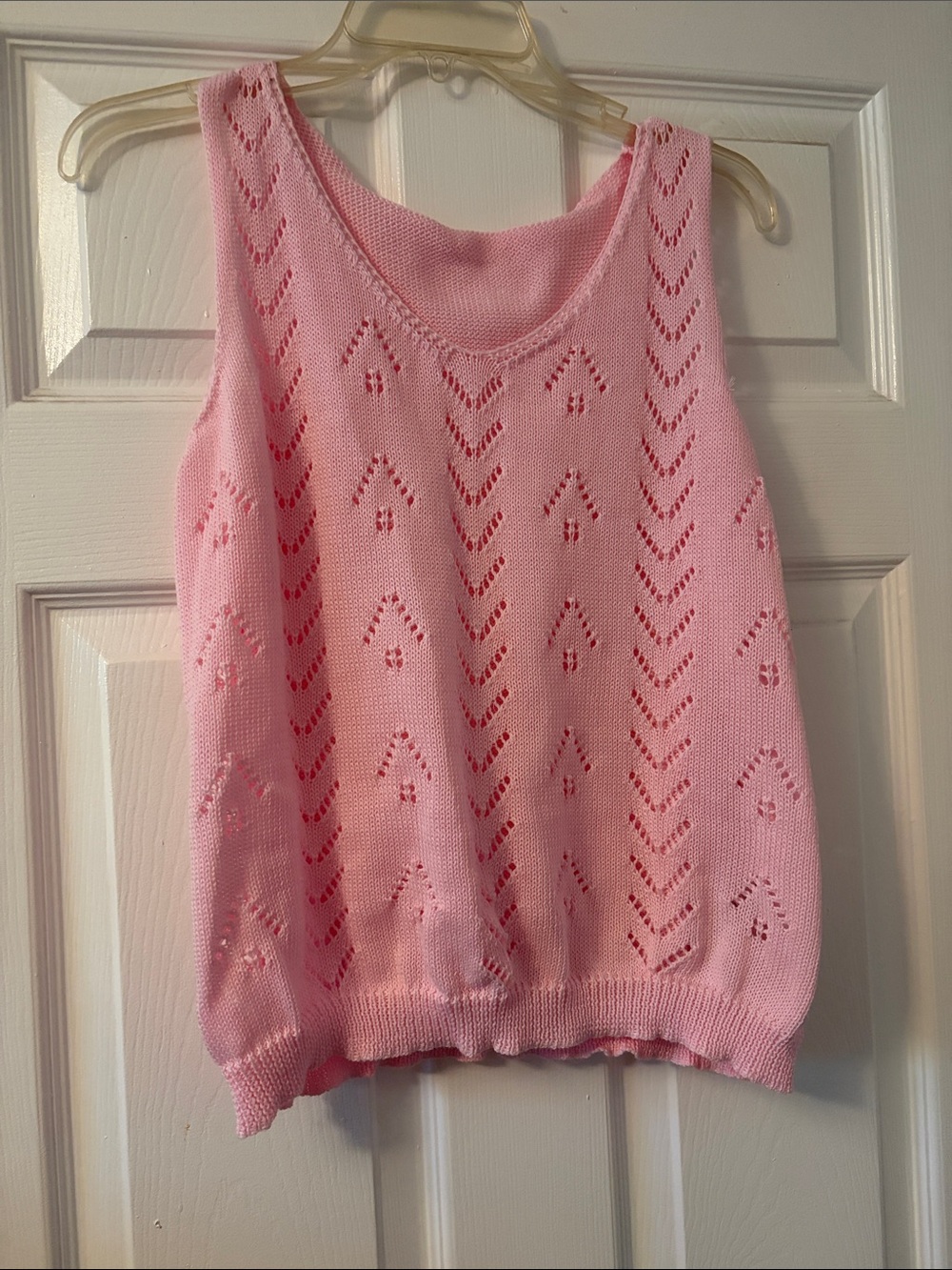 SHEIN Pink Eyelet Knit Sleeveless Tank Top